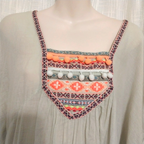 🎟️BOGO FREE🎟️ ZL Europe Hippie Boho Pom Pom Raw Hem Dress Sz L - Picture 8 of 8